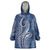 Polynesia Plumeria Lei Wearable Blanket Hoodie Navy Blue Curves Motif