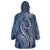 Polynesia Plumeria Lei Wearable Blanket Hoodie Navy Blue Curves Motif