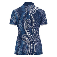 Polynesia Plumeria Lei Women Polo Shirt Navy Blue Curves Motif LT7 - Polynesian Pride