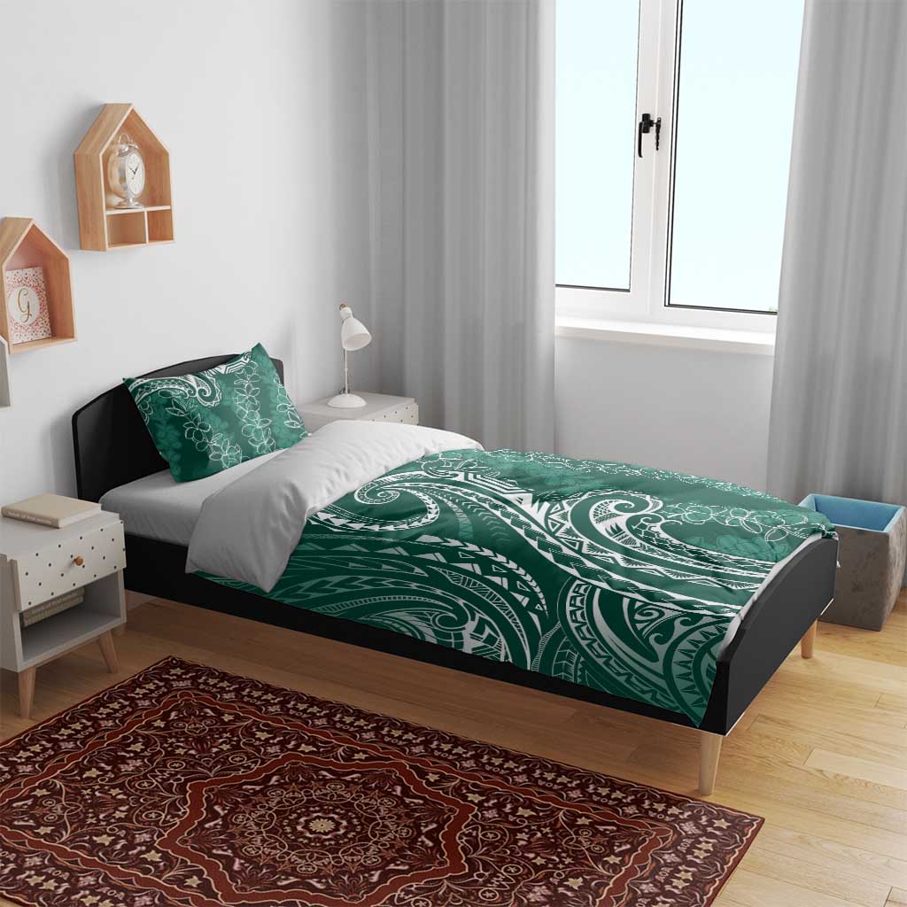 Polynesia Plumeria Lei Bedding Set Sage Green Curves Motif