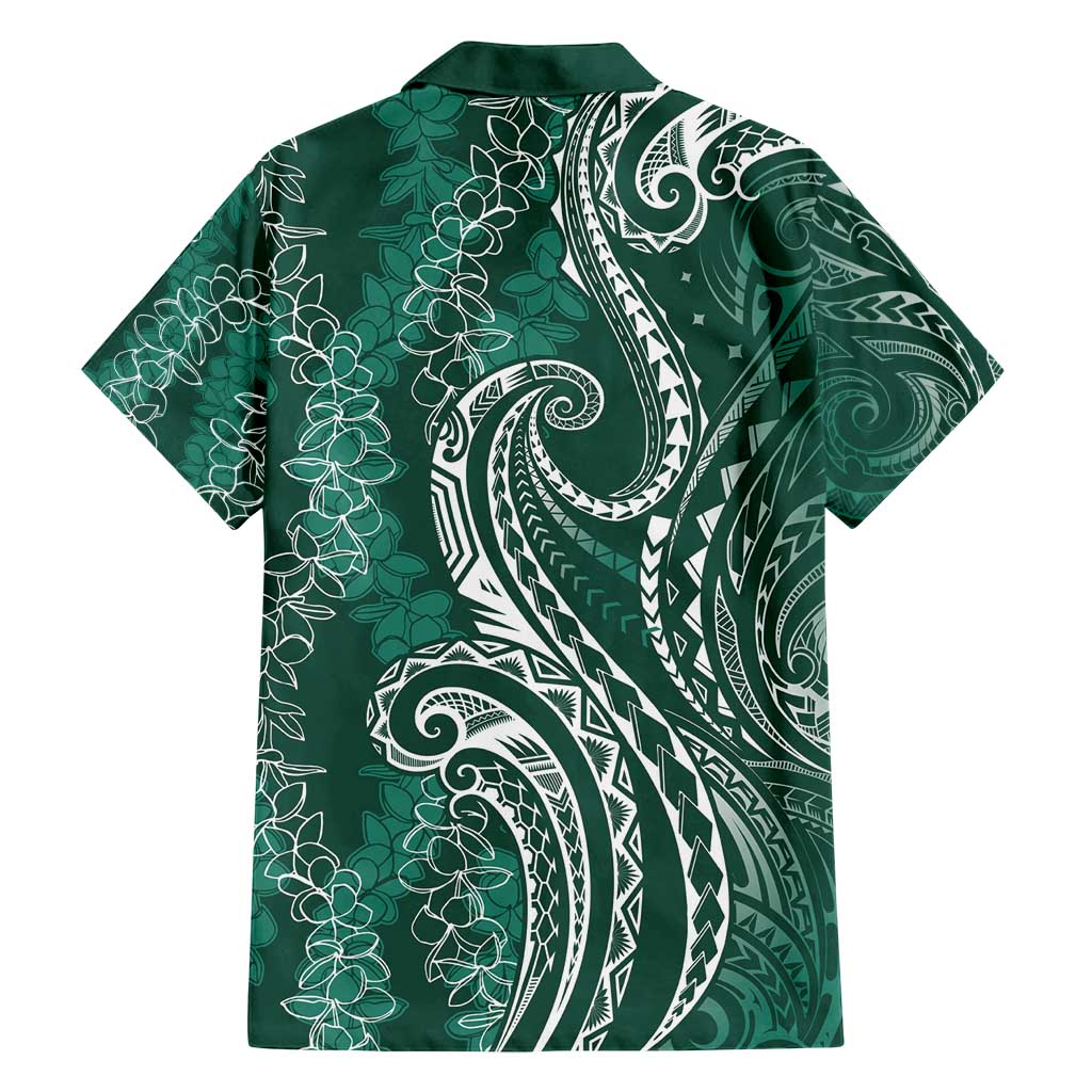 Polynesia Plumeria Lei Family Matching Long Sleeve Bodycon Dress and Hawaiian Shirt Sage Green Curves Motif LT7 - Polynesian Pride