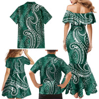 Polynesia Plumeria Lei Family Matching Mermaid Dress and Hawaiian Shirt Sage Green Curves Motif LT7 - Polynesian Pride