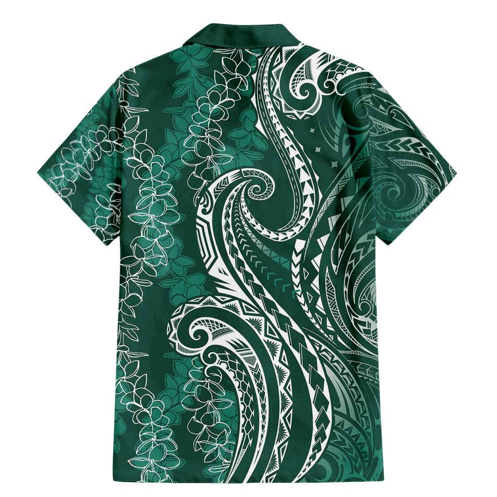 Polynesia Plumeria Lei Family Matching Mermaid Dress and Hawaiian Shirt Sage Green Curves Motif LT7 - Polynesian Pride