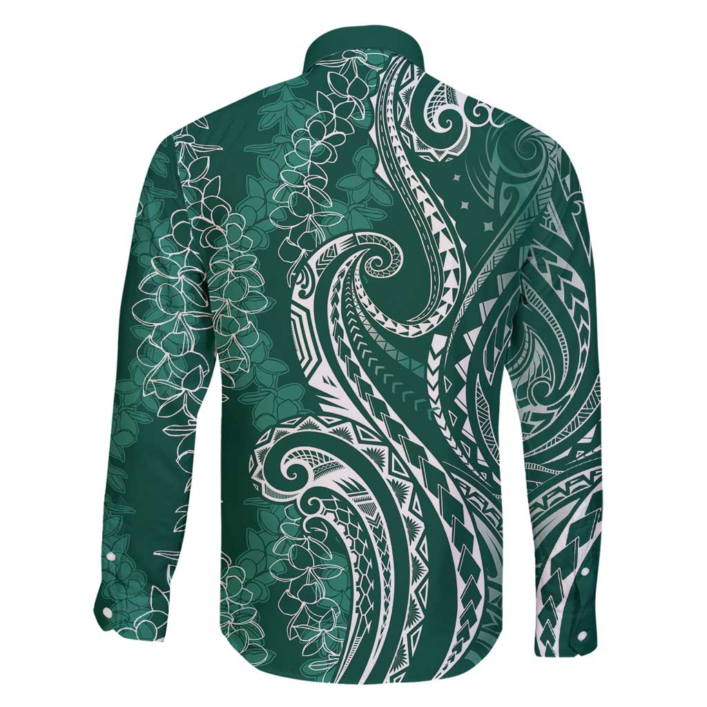 Polynesia Plumeria Lei Family Matching Mermaid Dress and Hawaiian Shirt Sage Green Curves Motif LT7 - Polynesian Pride