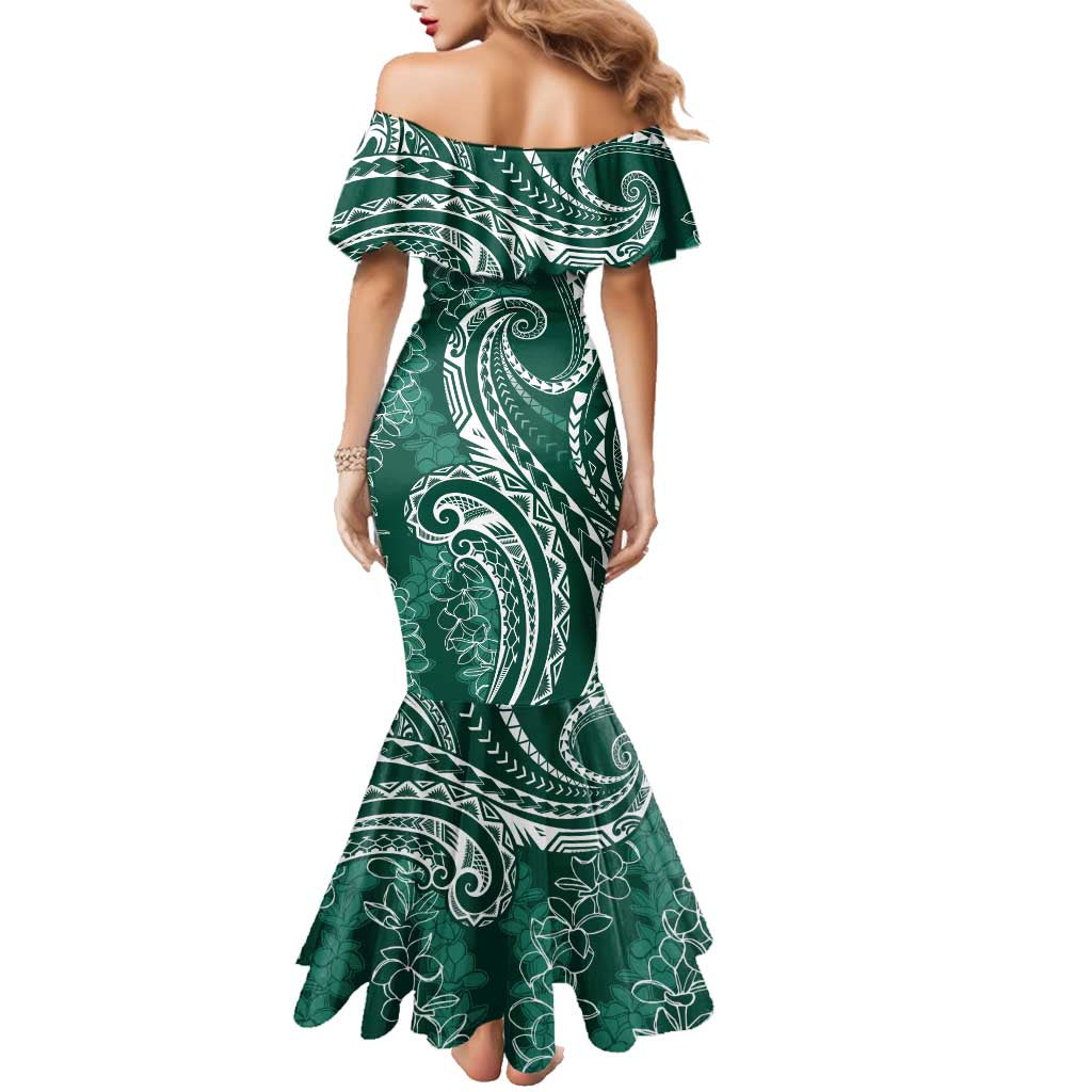 Polynesia Plumeria Lei Family Matching Mermaid Dress and Hawaiian Shirt Sage Green Curves Motif LT7 - Polynesian Pride