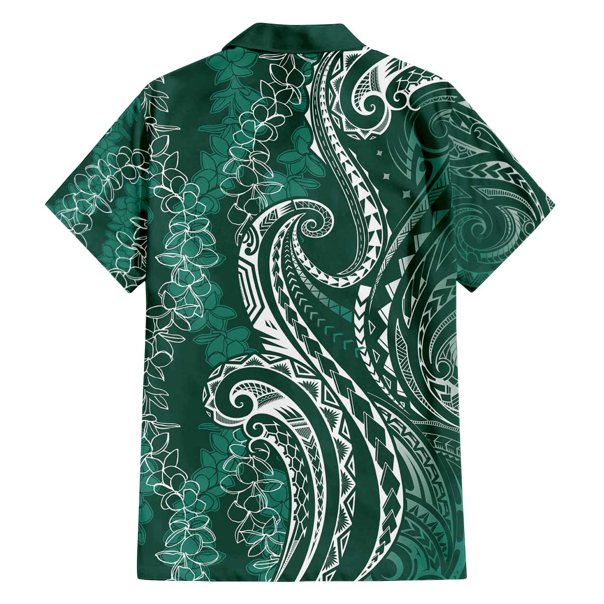 Polynesia Plumeria Lei Family Matching Off The Shoulder Long Sleeve Dress and Hawaiian Shirt Sage Green Curves Motif LT7 - Polynesian Pride