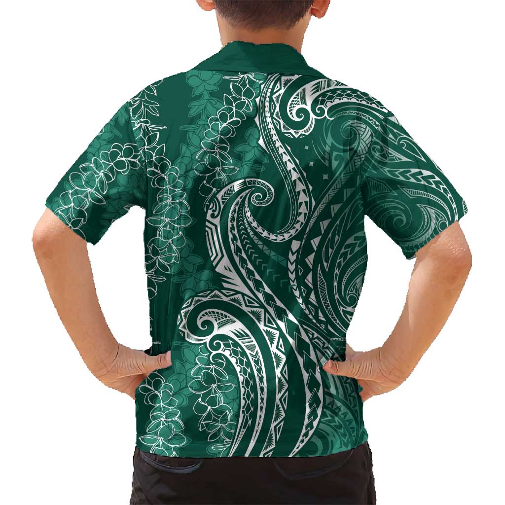 Polynesia Plumeria Lei Family Matching Tank Maxi Dress and Hawaiian Shirt Sage Green Curves Motif LT7 - Polynesian Pride