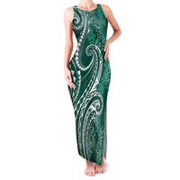 Polynesia Plumeria Lei Family Matching Tank Maxi Dress and Hawaiian Shirt Sage Green Curves Motif LT7 Mom's Dress Dark Green - Polynesian Pride