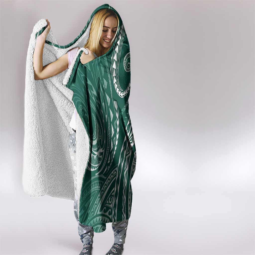 Polynesia Plumeria Lei Hooded Blanket Sage Green Curves Motif