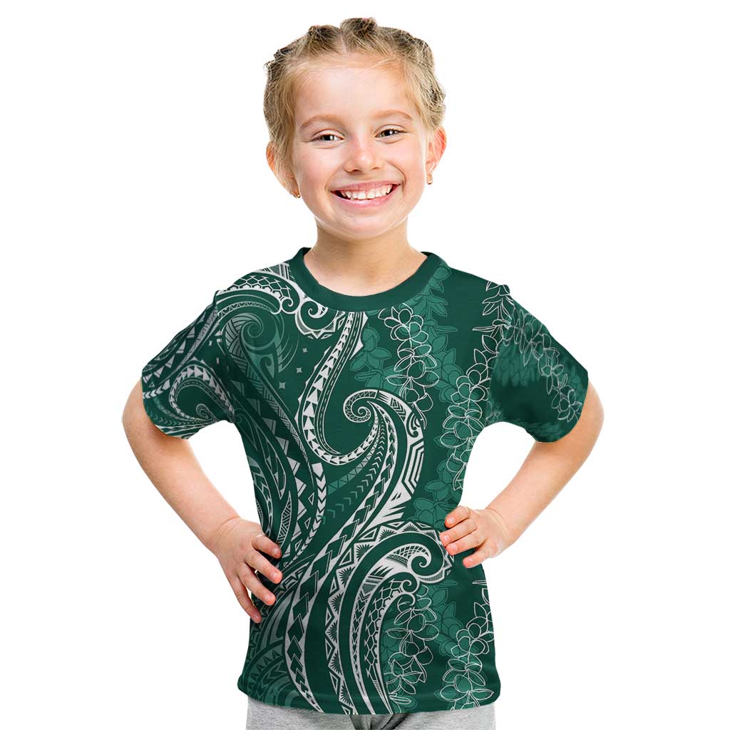 Polynesia Plumeria Lei Kid T Shirt Sage Green Curves Motif