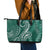 Polynesia Plumeria Lei Leather Tote Bag Sage Green Curves Motif