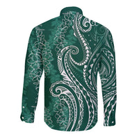 Polynesia Plumeria Lei Long Sleeve Button Shirt Sage Green Curves Motif