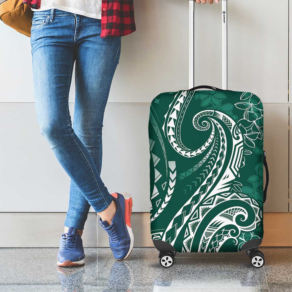 Polynesia Plumeria Lei Luggage Cover Sage Green Curves Motif