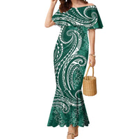 Polynesia Plumeria Lei Mermaid Dress Sage Green Curves Motif
