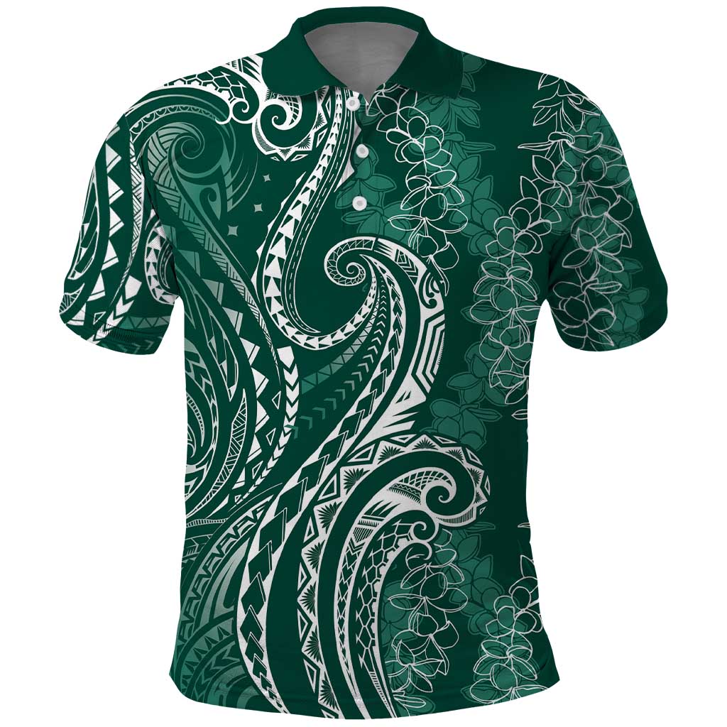 Polynesia Plumeria Lei Polo Shirt Sage Green Curves Motif