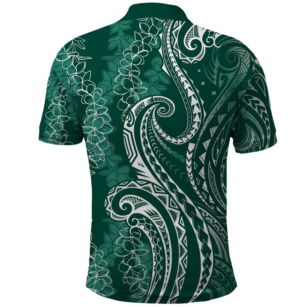Polynesia Plumeria Lei Polo Shirt Sage Green Curves Motif