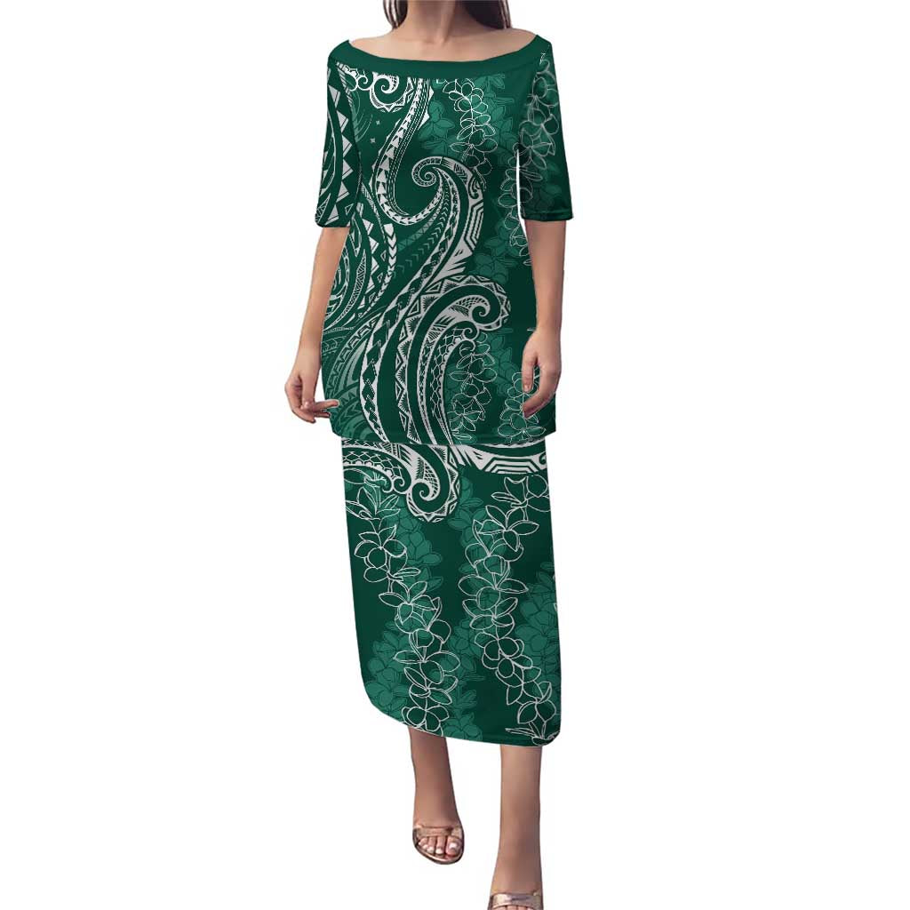 Polynesia Plumeria Lei Puletasi Sage Green Curves Motif