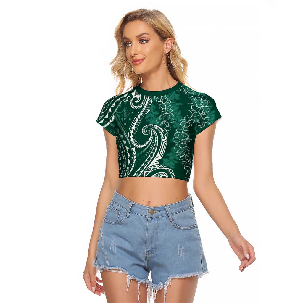 Polynesia Plumeria Lei Raglan Cropped T Shirt Sage Green Curves Motif