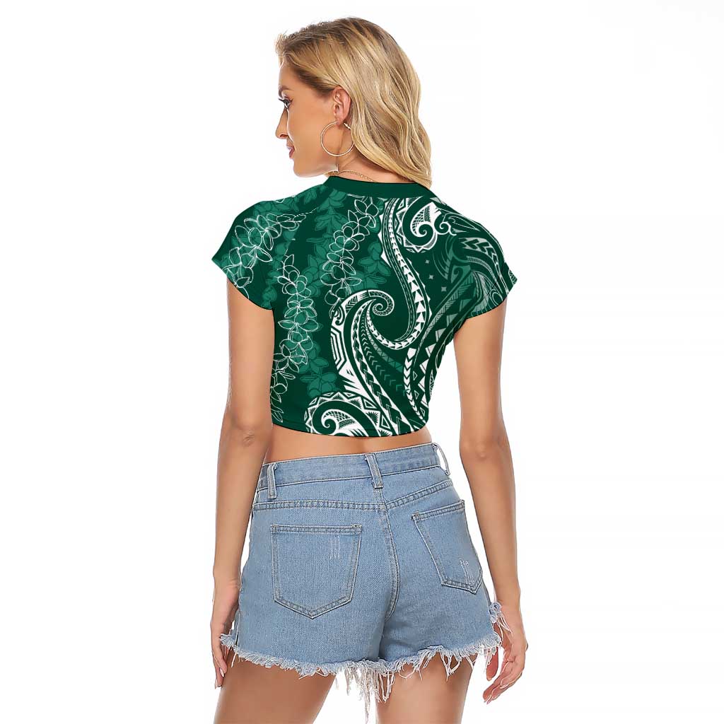 Polynesia Plumeria Lei Raglan Cropped T Shirt Sage Green Curves Motif
