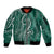 Polynesia Plumeria Lei Sleeve Zip Bomber Jacket Sage Green Curves Motif