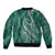 Polynesia Plumeria Lei Sleeve Zip Bomber Jacket Sage Green Curves Motif