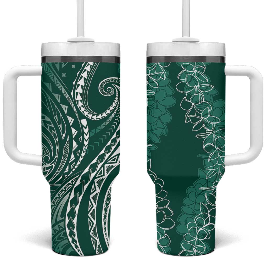 Polynesia Plumeria Lei Tumbler With Handle Sage Green Curves Motif LT7 One Size: 40 oz Dark Green - Polynesian Pride