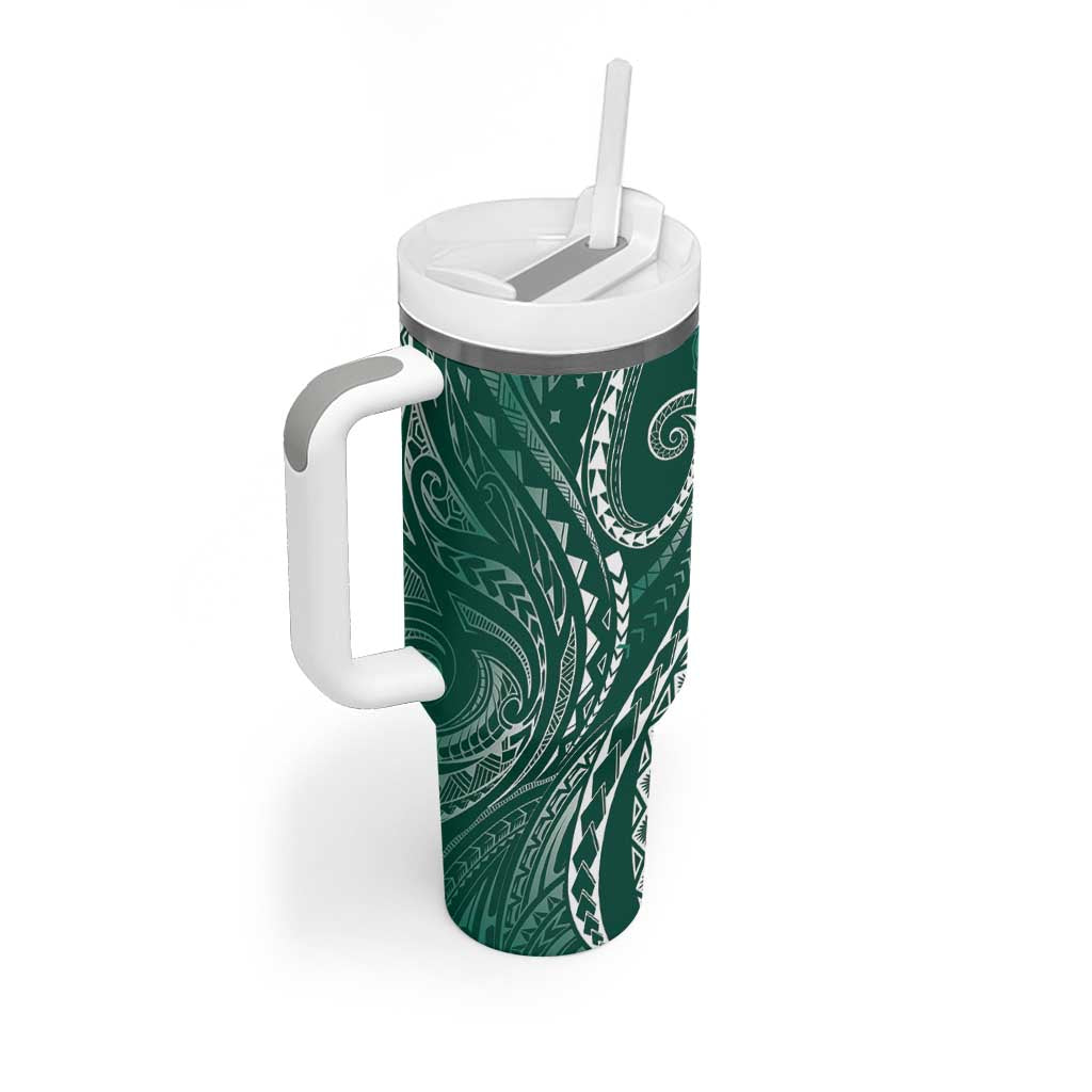 Polynesia Plumeria Lei Tumbler With Handle Sage Green Curves Motif LT7 - Polynesian Pride