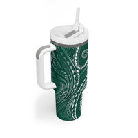 Polynesia Plumeria Lei Tumbler With Handle Sage Green Curves Motif LT7 - Polynesian Pride