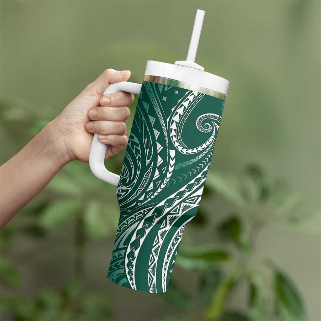 Polynesia Plumeria Lei Tumbler With Handle Sage Green Curves Motif LT7 - Polynesian Pride