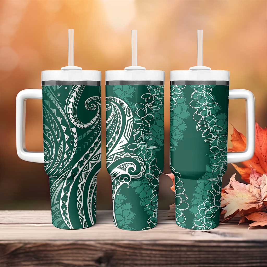 Polynesia Plumeria Lei Tumbler With Handle Sage Green Curves Motif LT7 - Polynesian Pride