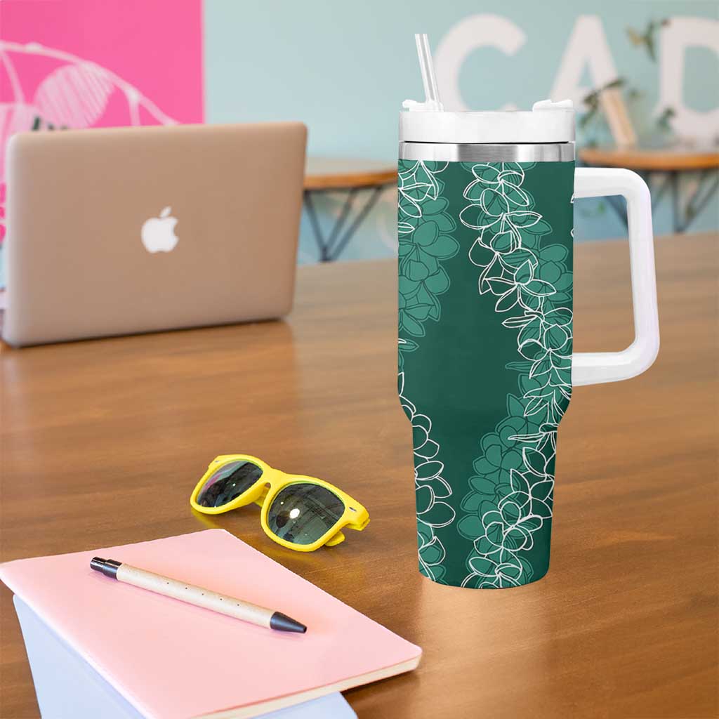 Polynesia Plumeria Lei Tumbler With Handle Sage Green Curves Motif LT7 - Polynesian Pride