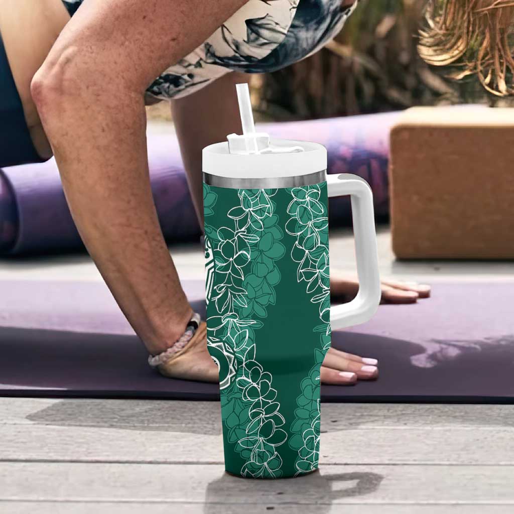 Polynesia Plumeria Lei Tumbler With Handle Sage Green Curves Motif LT7 - Polynesian Pride