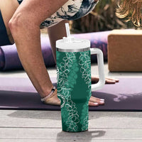 Polynesia Plumeria Lei Tumbler With Handle Sage Green Curves Motif LT7 - Polynesian Pride