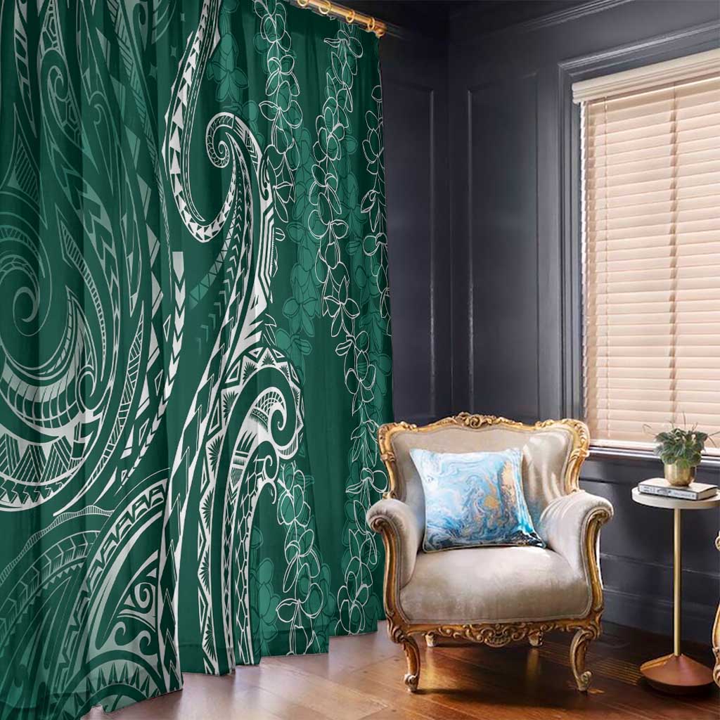 Polynesia Plumeria Lei Window Curtain Sage Green Curves Motif
