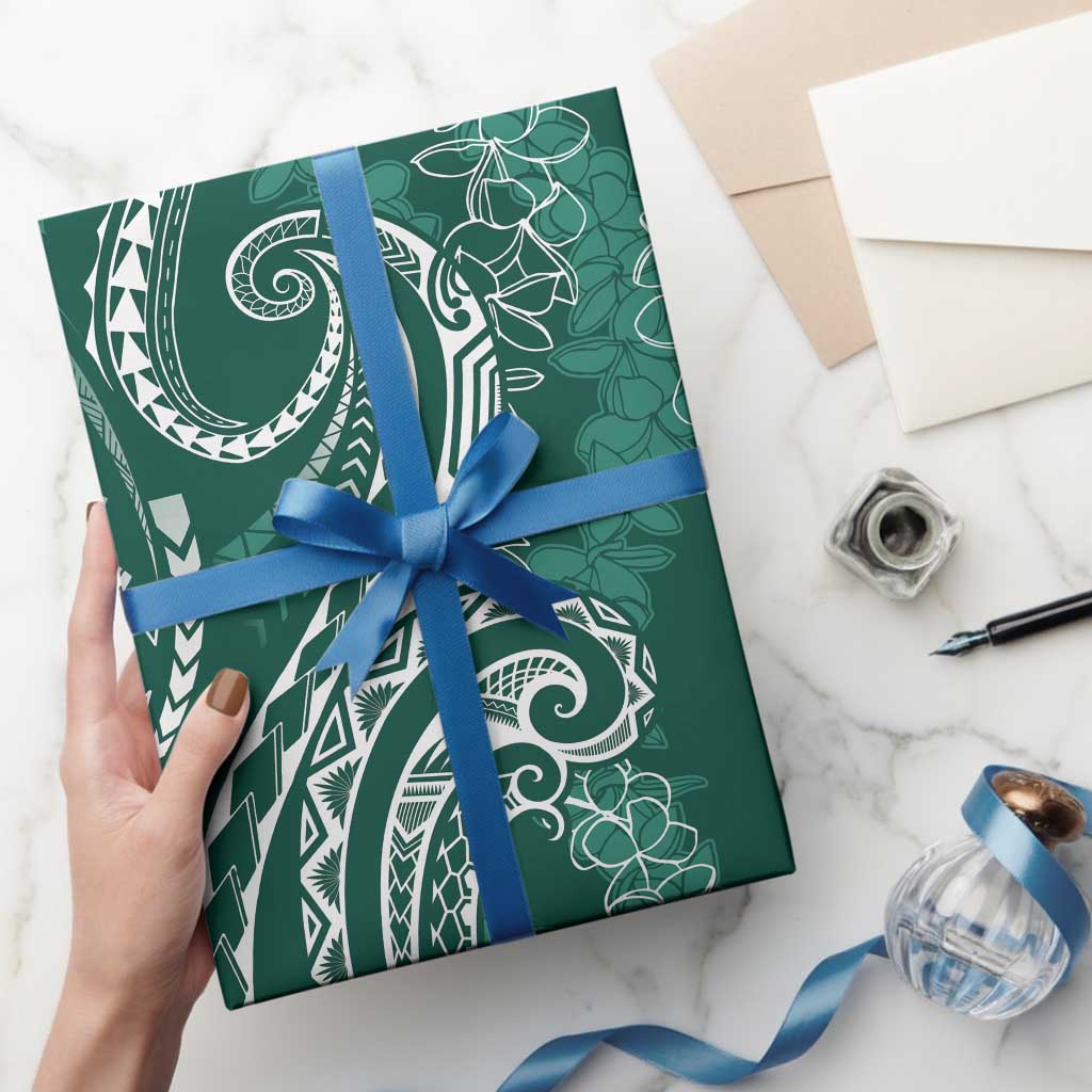 Polynesia Plumeria Lei Wrapping Paper Sage Green Curves Motif