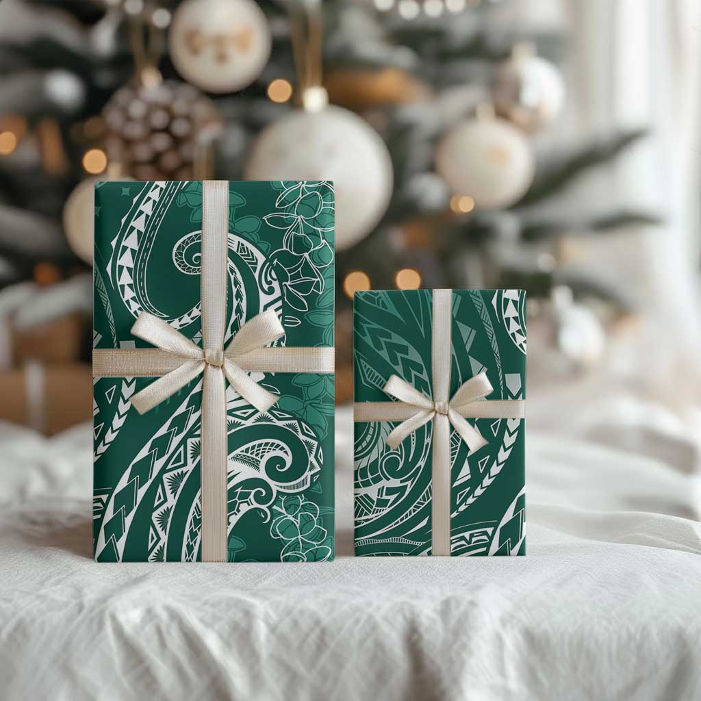 Polynesia Plumeria Lei Wrapping Paper Sage Green Curves Motif
