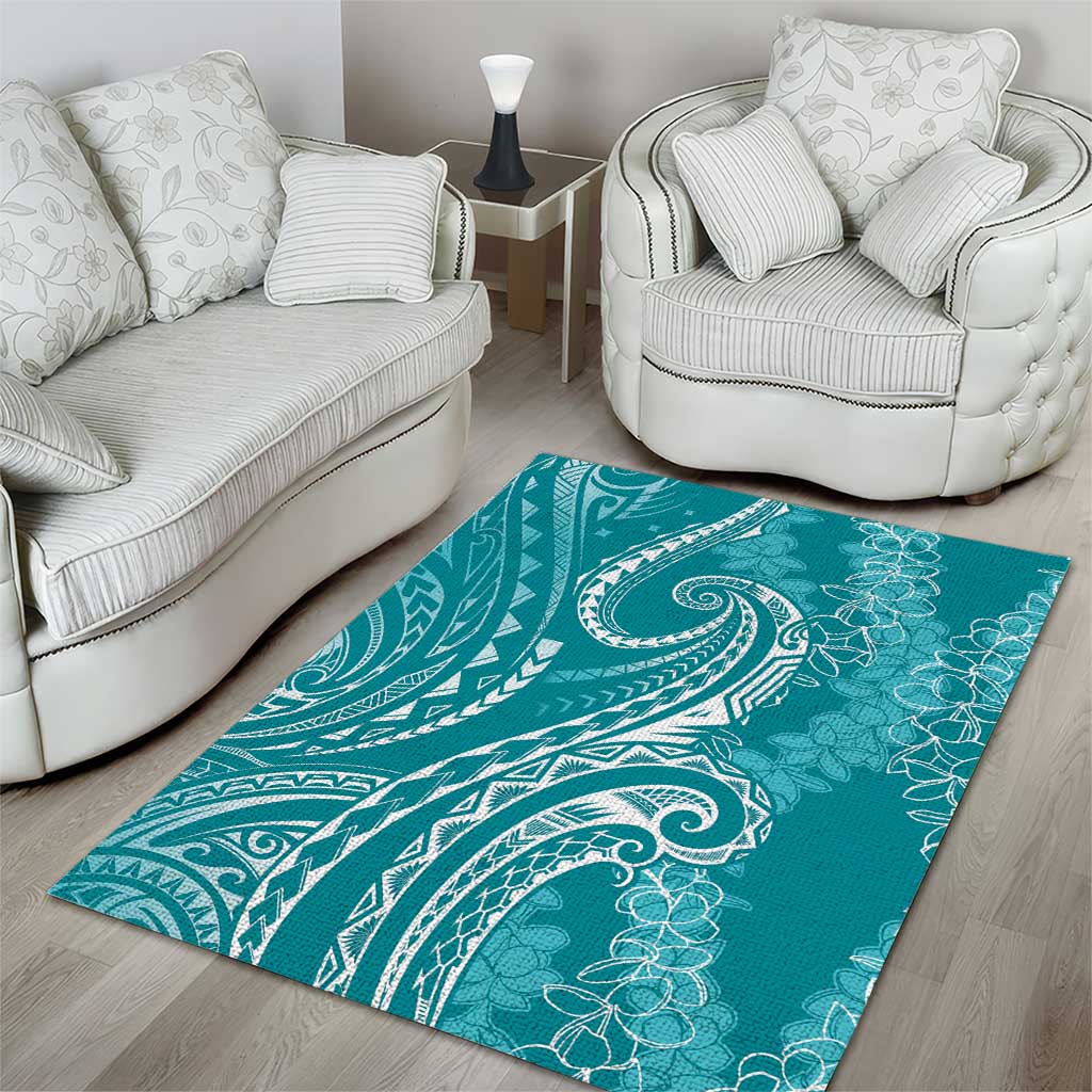 Polynesia Plumeria Lei Area Rug Teal Curves Motif