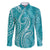 Polynesia Plumeria Lei Family Matching Long Sleeve Bodycon Dress and Hawaiian Shirt Teal Curves Motif