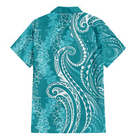 Polynesia Plumeria Lei Family Matching Mermaid Dress and Hawaiian Shirt Teal Curves Motif LT7 - Polynesian Pride