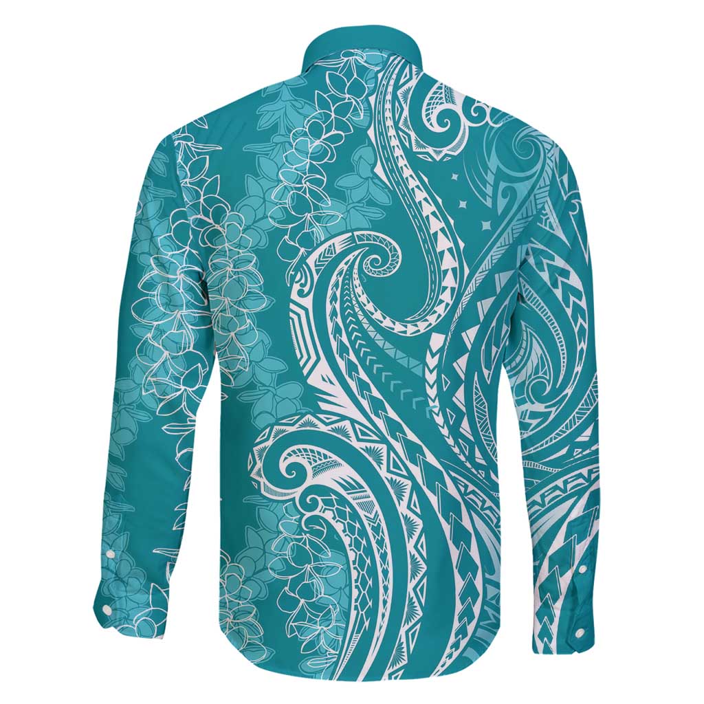 Polynesia Plumeria Lei Family Matching Mermaid Dress and Hawaiian Shirt Teal Curves Motif LT7 - Polynesian Pride