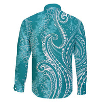 Polynesia Plumeria Lei Family Matching Short Sleeve Bodycon Dress and Hawaiian Shirt Teal Curves Motif LT7 - Polynesian Pride