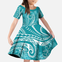 Polynesia Plumeria Lei Family Matching Tank Maxi Dress and Hawaiian Shirt Teal Curves Motif LT7 Daughter's Dress Teal - Polynesian Pride