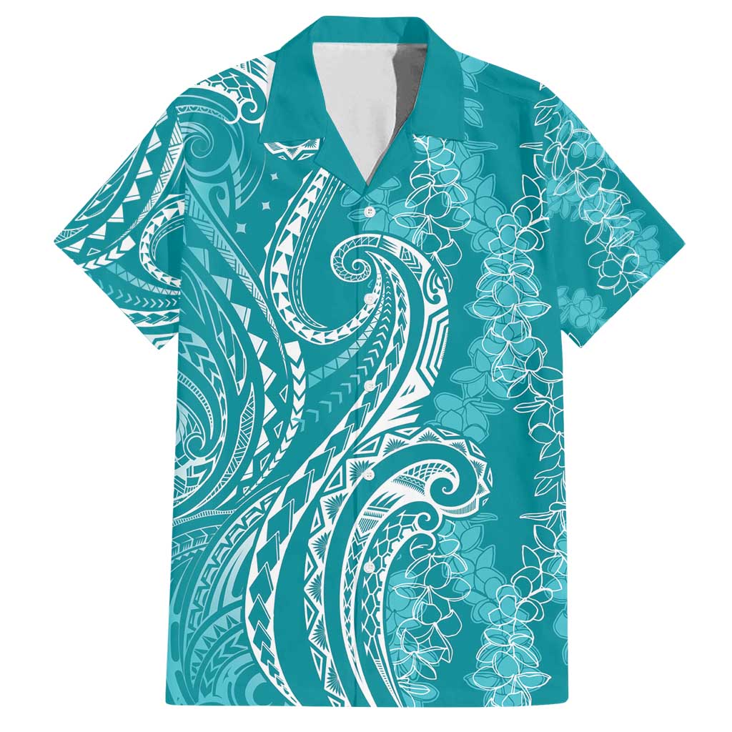Polynesia Plumeria Lei Family Matching Tank Maxi Dress and Hawaiian Shirt Teal Curves Motif LT7 Dad's Shirt - Short Sleeve Teal - Polynesian Pride