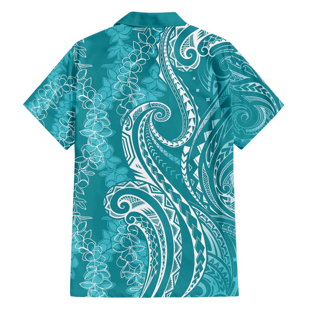 Polynesia Plumeria Lei Family Matching Tank Maxi Dress and Hawaiian Shirt Teal Curves Motif LT7 - Polynesian Pride