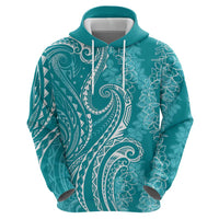 Polynesia Plumeria Lei Hoodie Teal Curves Motif