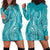 Polynesia Plumeria Lei Hoodie Dress Teal Curves Motif