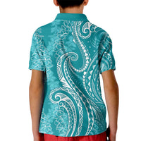 Polynesia Plumeria Lei Kid Polo Shirt Teal Curves Motif