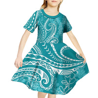 Polynesia Plumeria Lei Kid Short Sleeve Dress Teal Curves Motif