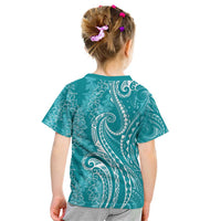 Polynesia Plumeria Lei Kid T Shirt Teal Curves Motif