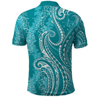 Polynesia Plumeria Lei Polo Shirt Teal Curves Motif